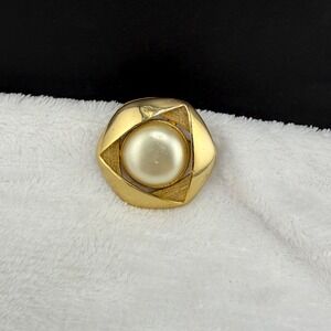 Vintage Orena Paris Brooch Gold Tone Faux Pearl Geometric Signed